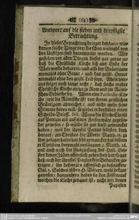 Antwort auf die sieben und dreyßigste Betrachtung