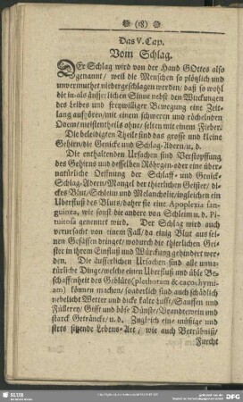 Das V. Cap. Vom Schlag