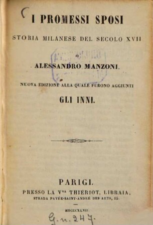 I promessi sposi : Storia milanese del secolo XVII