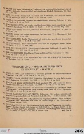 Einrichtung /Musikinstrumente/ Kleinkunst/ Waffen (Nr. 339-425)
