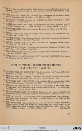 Einrichtung /Musikinstrumente/ Kleinkunst/ Waffen (Nr. 339-425)