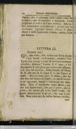 Lettera LI. Signora mia!