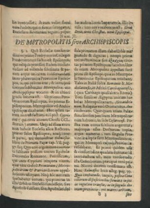 Num. II. De Metropolitis sive Archiepiscopis.