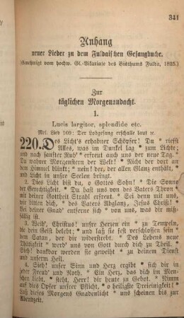 Anhang neuer Lieder zu dem Fuldaischen Gesangbuche. (Genehmigt vom hochw. Gl.-Vikariate des Bisthums Fulda, 1825.)