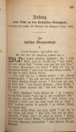 Anhang neuer Lieder zu dem Fuldaischen Gesangbuche. (Genehmigt vom hochw. Gl.-Vikariate des Bisthums Fulda, 1825.)