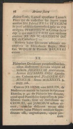 XX. Psalterium Davidicum paraphrasibus brevibus illustratum Seruata ubique ad verbum ...