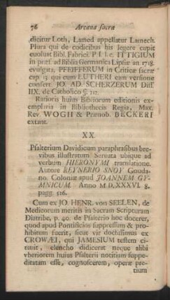 XX. Psalterium Davidicum paraphrasibus brevibus illustratum Seruata ubique ad verbum ...