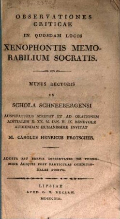 Observationes criticae in quosdam locos Xenophontis Memorabilium Socratis