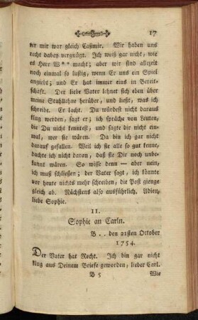 11. Sophie an Carln. B .. den 21sten October 1754.