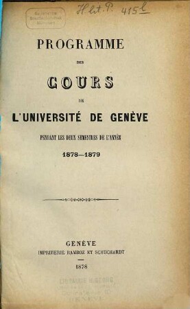 Programme des cours. 1878/79