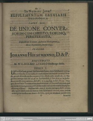 Caput XIV. De Unione Conversorum Cum Christo, Eorumq[ue] Perseverantia