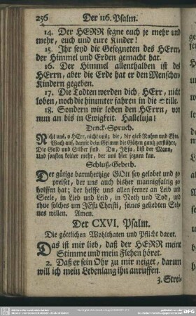 Der CXVI. Psalm : Die göttlichen Wohlthaten und Pflicht davor