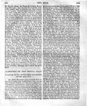 [Einführung in die Rubrik:] Schriften üb. den preuss. Staat. Fortsetzung der Rec. der Materialien zur Geschichte der Jahre 1805. u.s.f.