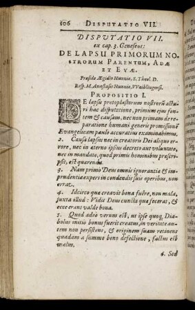 Disputatio VII. De Lapsu Primorum Nostrum Parentum. Adæ Et Evæ.