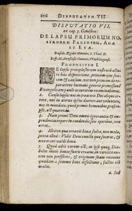Disputatio VII. De Lapsu Primorum Nostrum Parentum. Adæ Et Evæ.