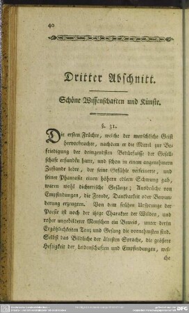 Dritter Abschnitt. Schöne Wissenschaften und Künste