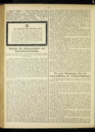 ¬Die¬ neue Verordnung über die Todeserklärung der Kriegsverschollenen