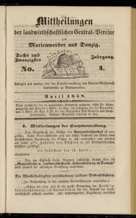 Sechs und Zwanzigster Jahrgang. No. 4. April 1858.