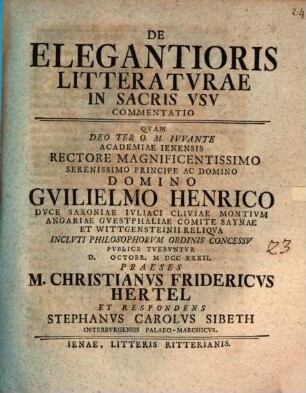 De elegantioris litteraturae in sacris usu commentatio