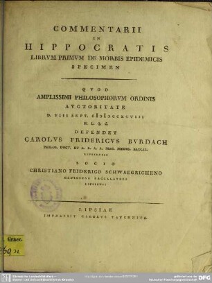Commentarii In Hippocratis Librum Primum De Morbis Epidemicis Specimen