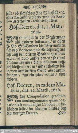 Hof-Decret, dat. 1. Maij, 1646