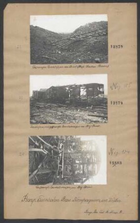 Gesprengte Eisenbahnwägen im Bahnhof Briost