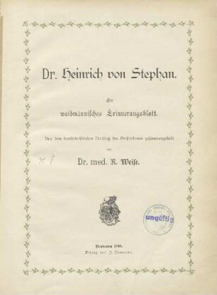 Stempel: Bibliothek des Reichs-Postamts
