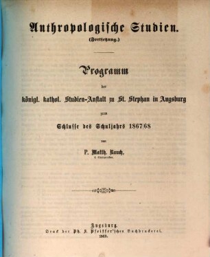 Anthropologische Studien, [4] = Fortsetzung