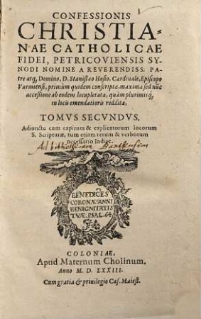 Confessionis christianae catholicae fidei, Petricoviensis Synodi nomine ... tomus ... : adiuncto ... indice, 2