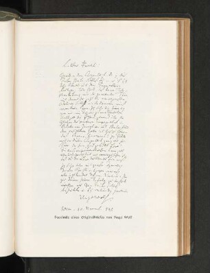 Fascimile eines Originalbriefes von Hugo Wolf
