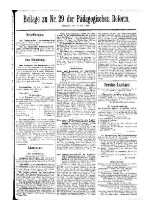 Litteratur : Beilage zu Nr. 29 der Pädagogischen Reform