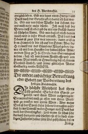 Die andere andächtige Betrachtung oder Gebett/ zur Vorbereitung des heiligen Abendmahls.