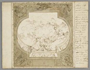 Entwurf zu einem illusionistischen Deckengemälde mit antiken Gottheiten in Wolken