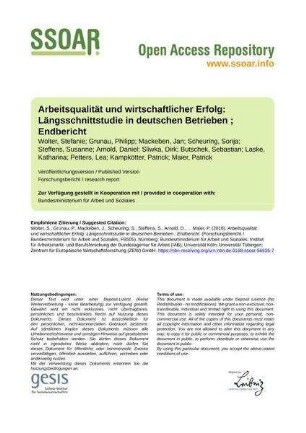 Arbeitsqualität und wirtschaftlicher Erfolg: Längsschnittstudie in deutschen Betrieben ; Endbericht