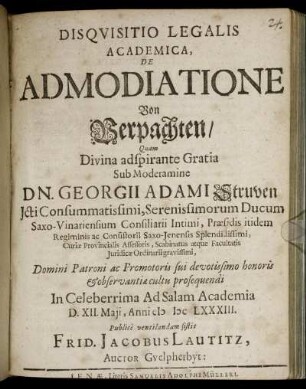Disquisitio Legalis Academica, De Admodiatione