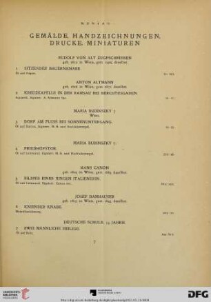 Gemälde, Handzeichnungen, Drucke, Miniaturen (Nr. 1-113)