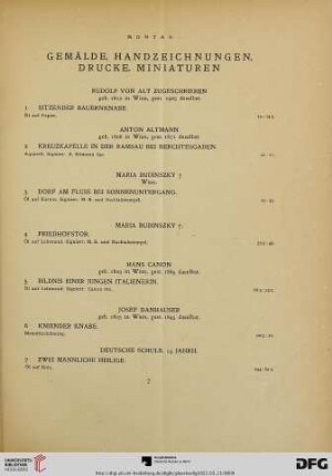 Gemälde, Handzeichnungen, Drucke, Miniaturen (Nr. 1-113)