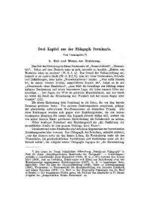 Zwei Kapitel aus der Pädagogik Pestalozzis