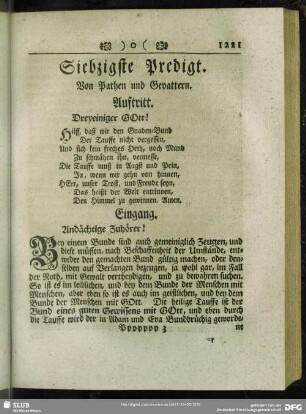 Siebzigste Predigt. Von Pathen und Gevattern