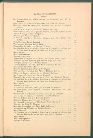 Tabla de materias [del Año III]