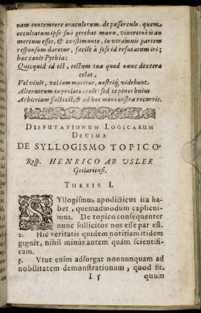 Disputationum Logicarum Decima De Syllogismo Topico