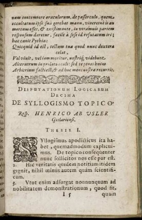 Disputationum Logicarum Decima De Syllogismo Topico
