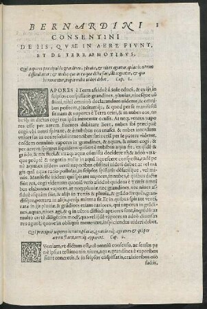 Bernardini Consentini De Iis, Quae In Aere Fiunt, Et De Terrae Motibus.
