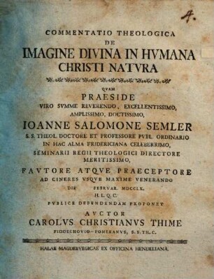 Commentatio theol. de imagine divina in humana Christi natura