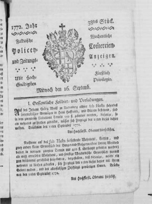 38tes Stück, Ausgabe vom 16. Septemb. 1772