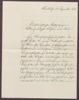 Schreiben von Friedrich Katz an die Großherzogin Luise; Dank für die Weihnachtsgaben der Großherzogin; Friedensangebot Wilhelms II.