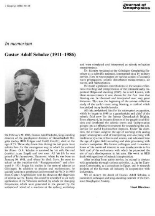 In memoriam Gustav Adolf Schulze (1911-1986)