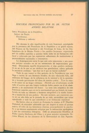 Discurso del Dr. Víctor Andrés Belaúnde