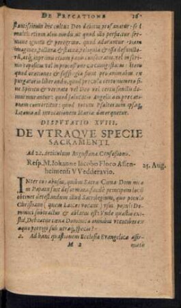 Disputatio XVIII. De Utraque Specie Sacramenti.