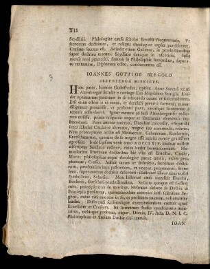Joannes Gottlob Bergold Altenberga Misnicus.